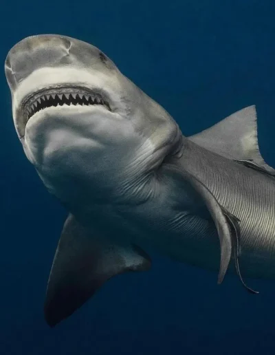 An image of a large bull shark in the wild